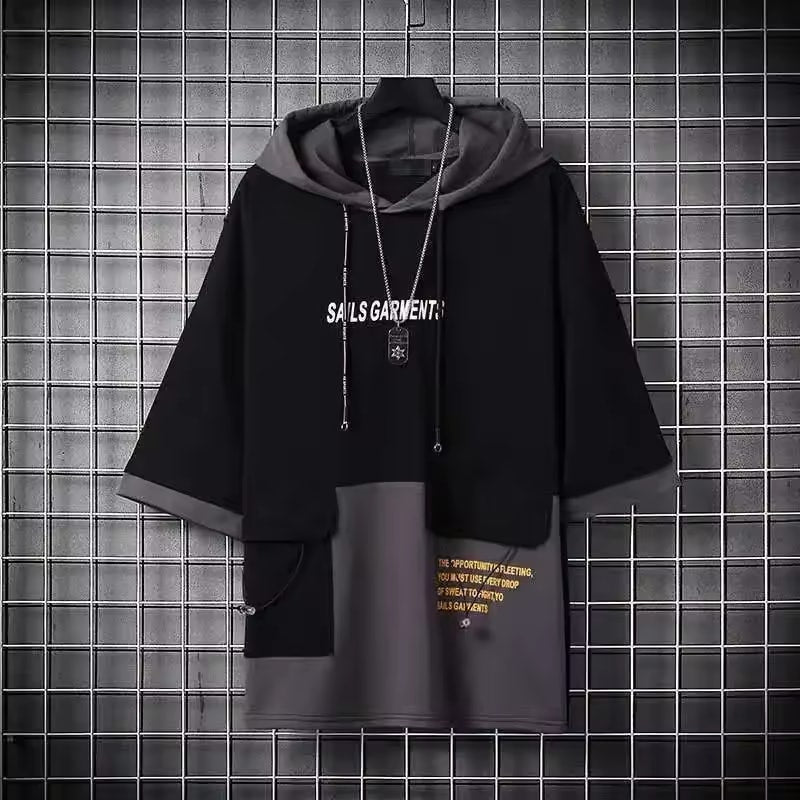 Summer Unisex Short Sleeve Hooded T-shirts Trendy Japanese Style Student Casual Clothes For Men Women